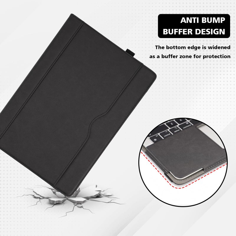TT TYTX TYTX Compatible with MacBook Air 13 Inch Leather Case, for Model A2337 M1 A2179 A1932 2018-2021 Retina Display Touch ID, PU Leather Laptop Case with Pocket for Papers and Pen Holder, Black - Image 4